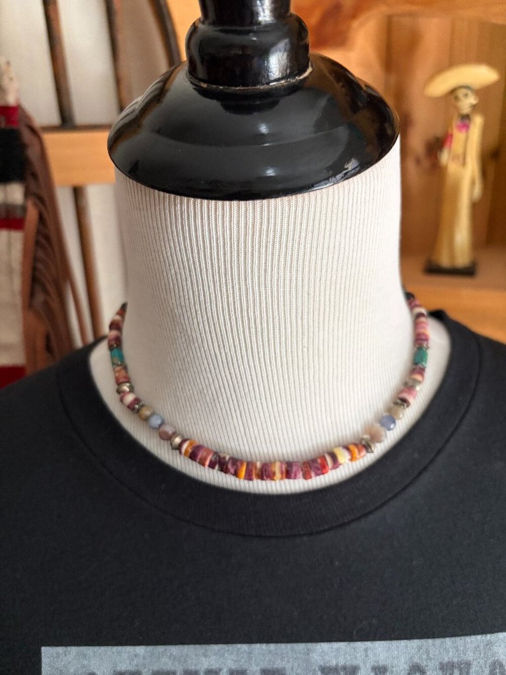 T&R Singer Sterling and Beaded Necklace Navajo 16"